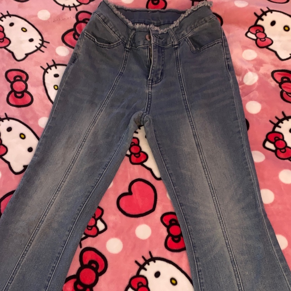 Source Unknown Frayed Hem Blue Women's Flare Jeans